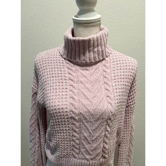 Hippie Rose Juniors Turtleneck Cable-Knit Sweater Lilac Blush Size Small New B57 - Picture 2 of 7